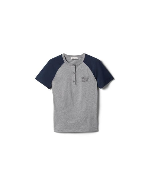 Miu Miu Blue Cotton Jersey Henley Shirt