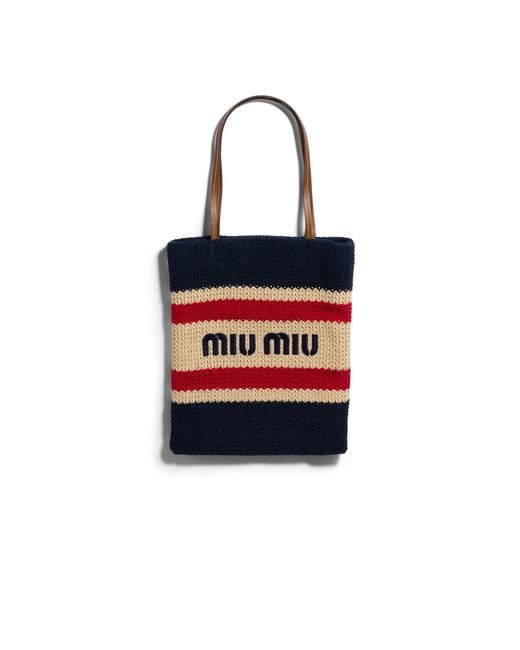 Miu Miu Red Raffia-Effect Woven Tote Bag