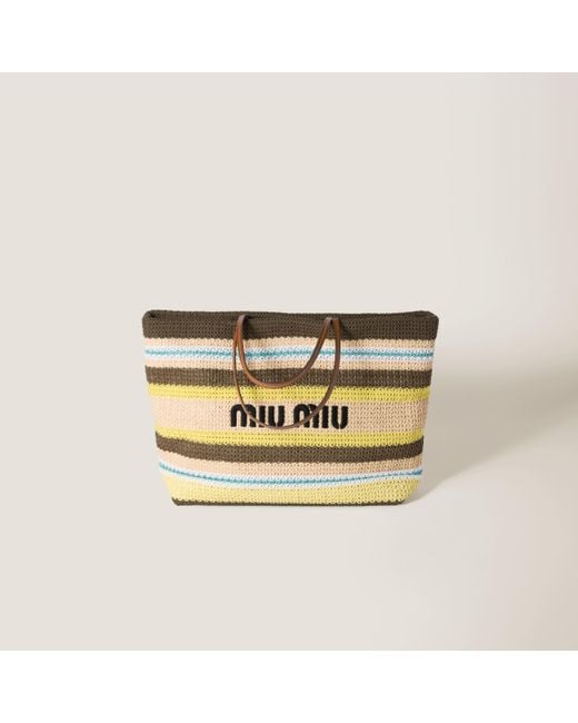 トートバッグ MIU MIU 5BG248_2DO3_F04EM RAFFIA EFFECT WOVEN TOTE BAG Miu Miu Raffia-Effect Woven Tote Bag | Fashion Clinic