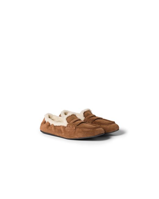 Miu Miu Brown Ruches Suede Loafers