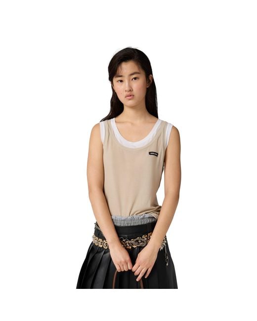 Miu Miu Natural Ribbed Jersey Tank Top