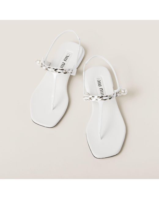 Miu Miu White Patent Leather Thong Sandals