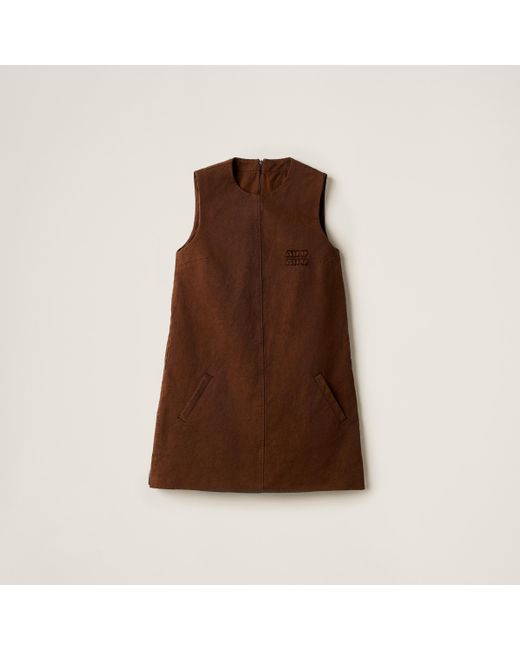 Miu Miu Brown Garment-dyed Gabardine Mini-dress