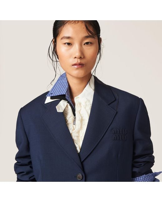 Miu Miu Blue Single-Breasted Mohair Coat