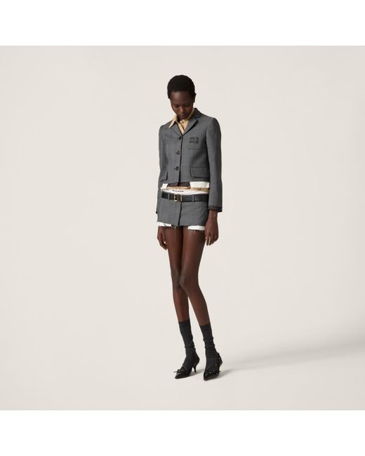 Miu Miu Gray Single-Breasted Prince Of Wales Check Blazer