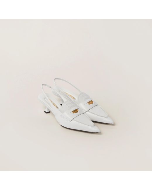 Miu Miu White Leather Penny Loafers With Heel