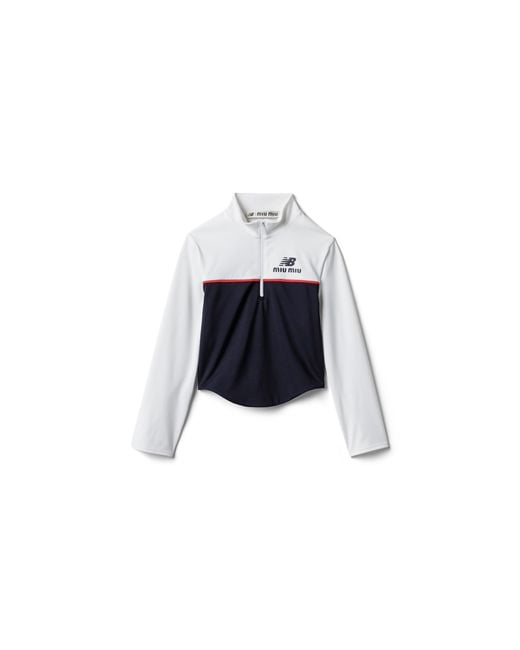 Miu Miu Blue Stretch Technical Jersey Top