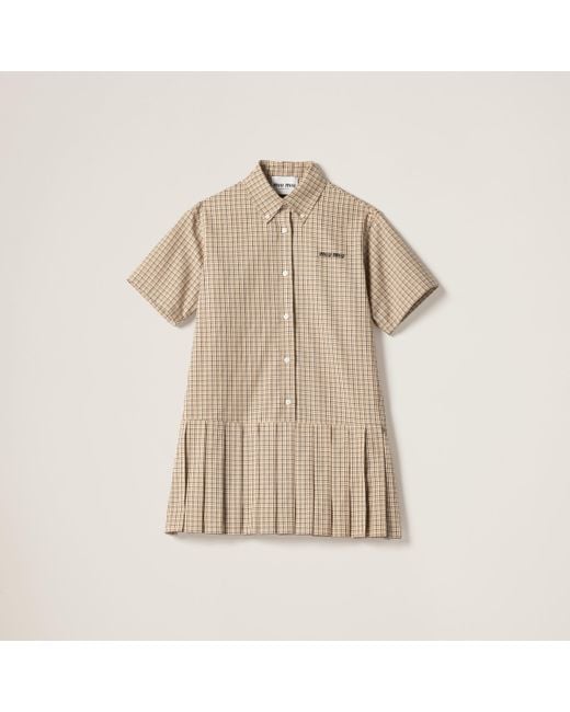 Miu Miu Natural Pleated Check Dress