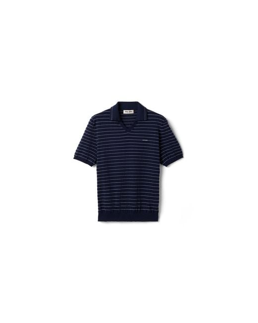 Miu Miu Blue Cotton V-Neck Sweater