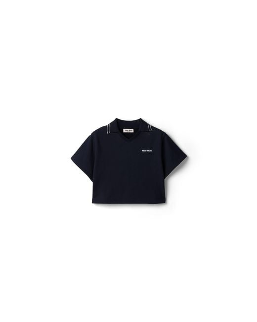 Miu Miu Blue Cropped Cotton Fleece Sweatshirt