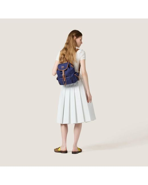 ★Miu Miu★Canvas and Leather Backpack★Cornflower Blue Cornflower Blue/brandy Canvas And Leather Backpack | Miu Miu