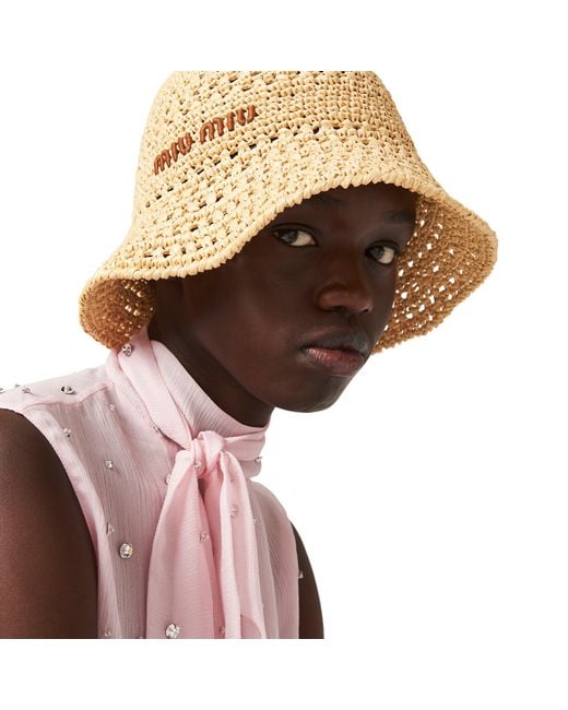 Miu Miu Natural Woven Fabric Hat