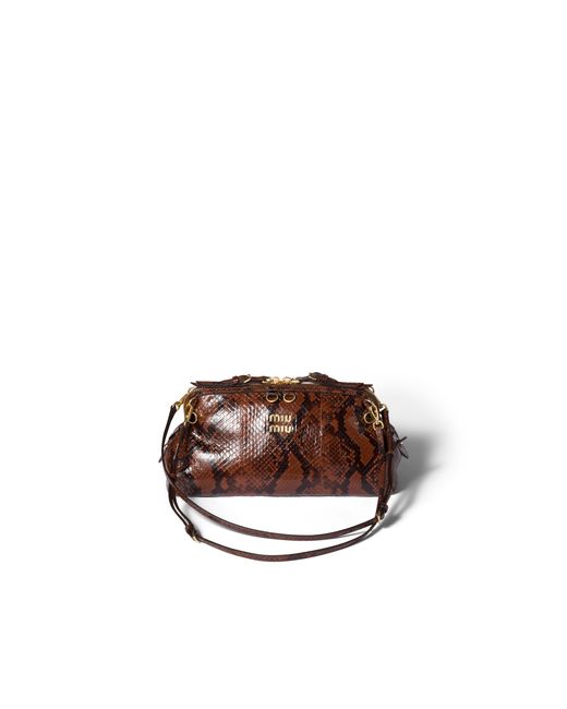 Miu Miu Brown Caprice Python-Print Ayers Leather Clutch