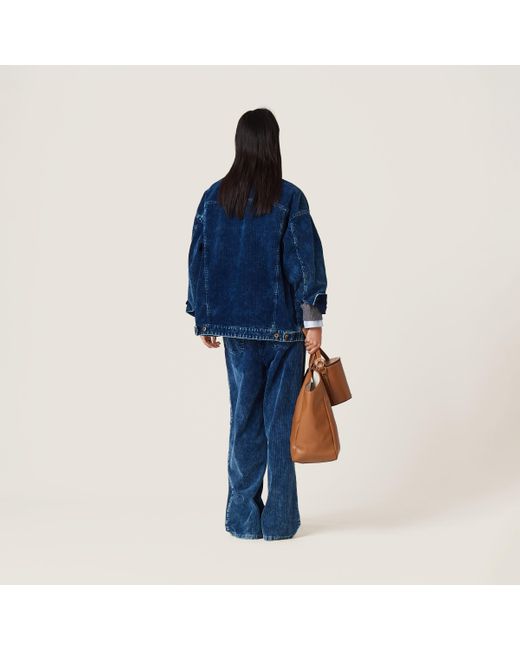 Miu Miu Blue Washed Velvet Blouson Jacket