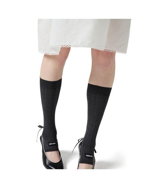 Miu Miu Black Silk Knee-High Socks