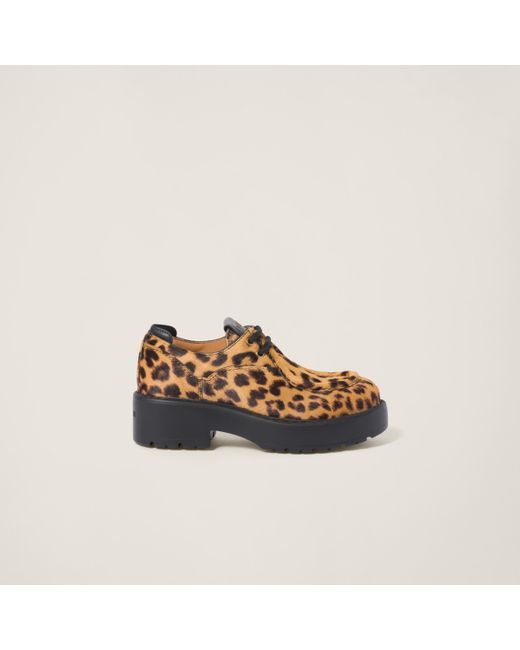 Miu Miu Multicolor Leopard-print Calf Hair Leather Lace-up Shoes