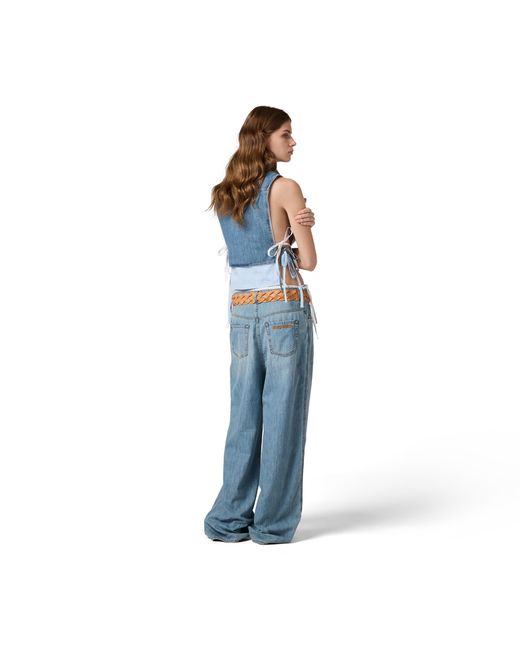Miu Miu Blue Cropped Chambray Tie Shirt
