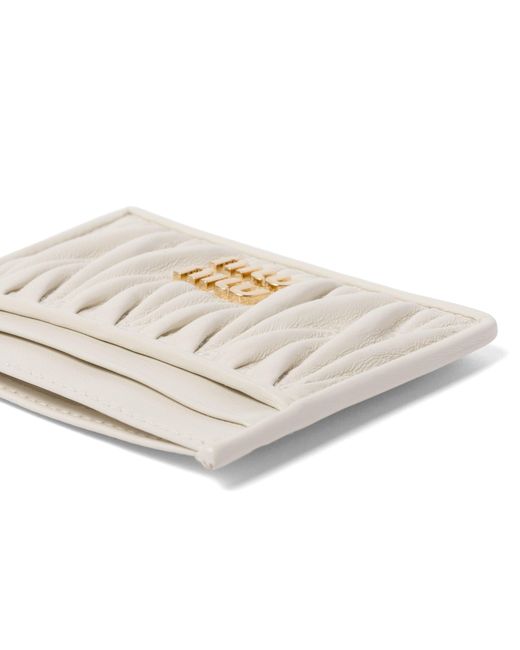 Miu Miu White Matelassé Nappa Leather Card Holder