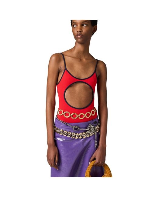 Miu Miu Red Technical Knit Swimsuit