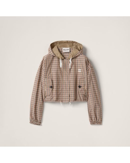 Check Technical Jacket Miu Miu Vichy Check Technical Fabric Blouson Jacket in Natural | Lyst