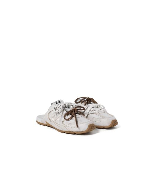 Miu Miu White New Balance X 530 Sl Deco Calf Leather Mules