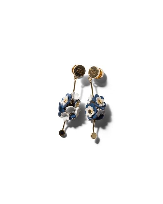 Miu Miu White Metal And Leather Earrings