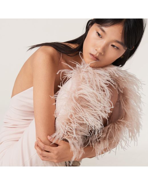 Miu Miu Pink Stretch Cady Dress With Feathers