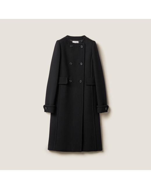 Miu Miu Natté Toile Double-Breasted Coat in Black | Lyst