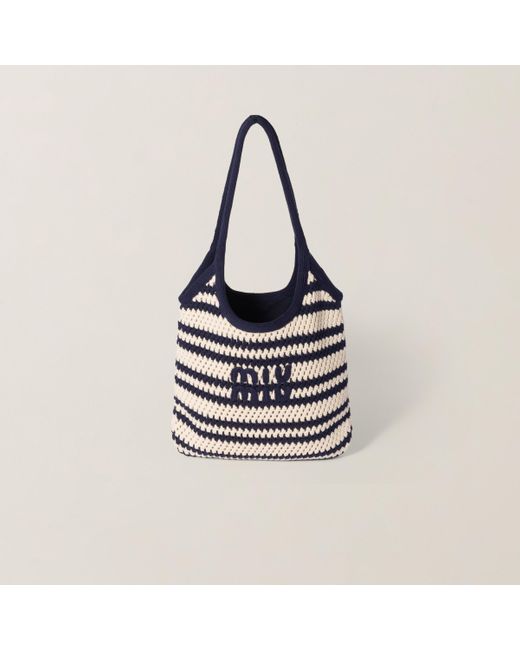 トートバッグ MIU MIU IVY CROCHET TOTE BAG Blue/white Ivy Crochet Tote Bag | Miu Miu