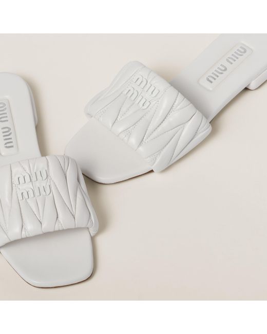 Miu Miu White Matelassé Nappa Leather Slides