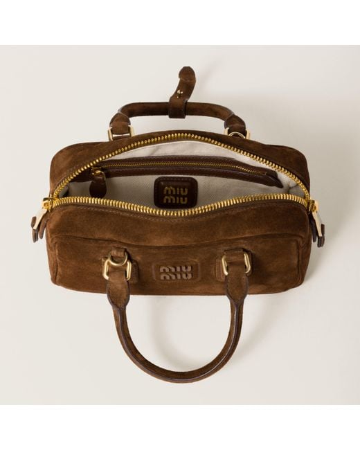 Miu Miu Brown Arcadie Padded Suede Top-Handle Bag