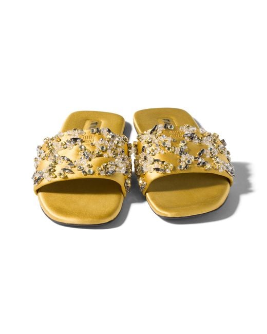 Miu Miu Yellow Slider Sandals With Crystals