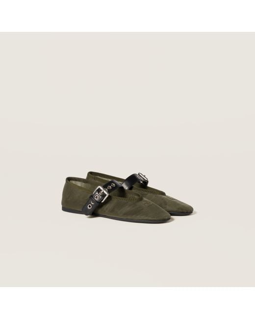 Miu Miu Green Mesh Fabric Ballerinas