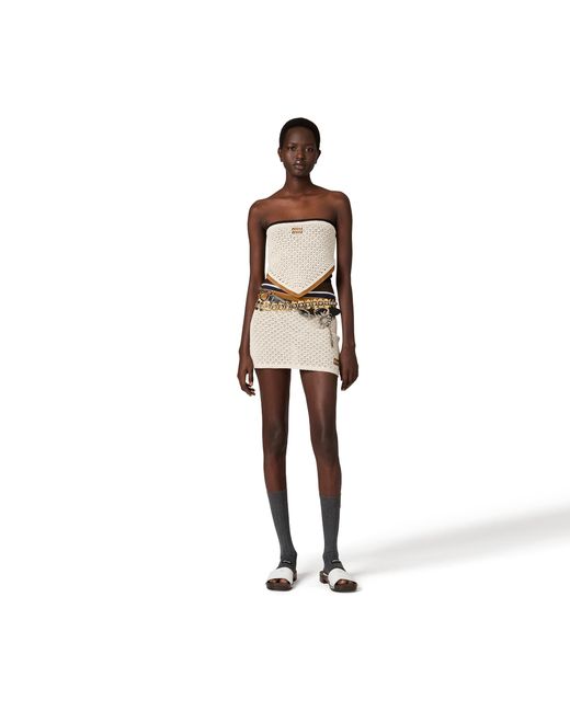 Miu Miu Natural Cotton And Suede Miniskirt