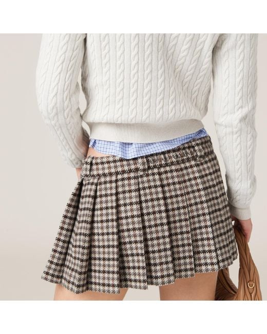 Miu Miu Gray Houndstooth Check Skirt