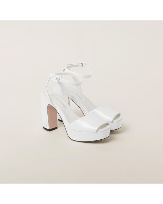 Miu Miu White Patent Leather Platform Sandals