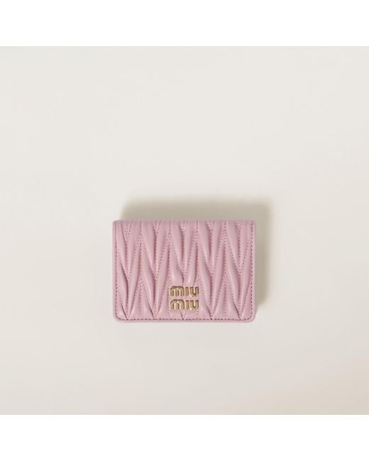 Miu Miu Pink Matelassé Nappa Leather Card Holder