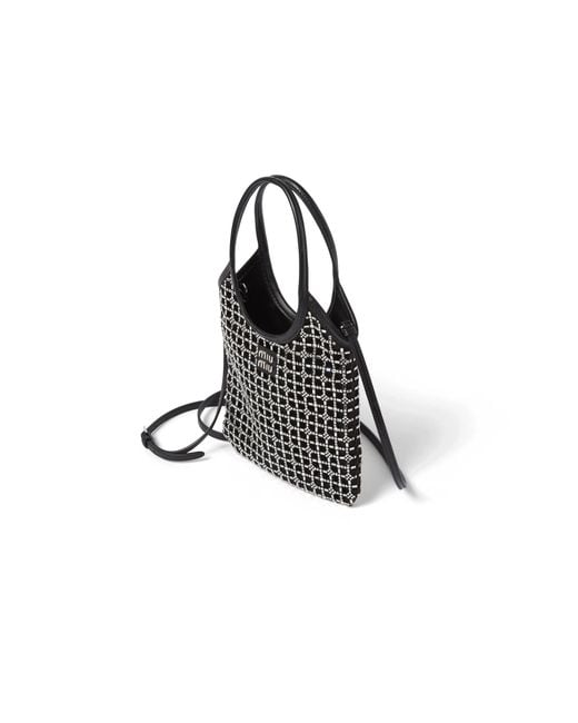Miu Miu Black Ivy Satin Handbag With Synthetic Crystals