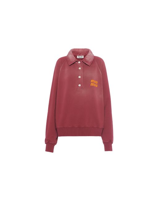 Miu Miu Red Garment-dyed Cotton Fleece Sweatshirt