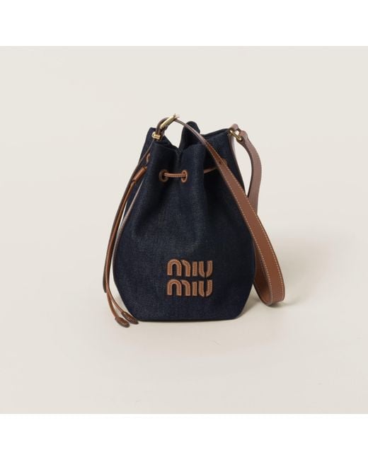Miu Miu Blue Denim And Leather Bucket Bag