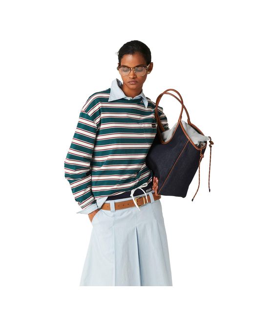 Miu Miu Green Striped Jersey T-Shirt