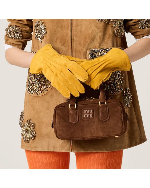 Miu Miu Brown Arcadie Padded Suede Top-Handle Bag
