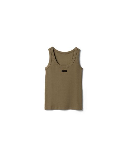 Miu Miu Green Garment-Dyed Ribbed Knit Jersey Top