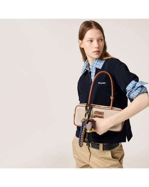 Miu Miu Beau Canvas And Leather Bag in Natural | Lyst