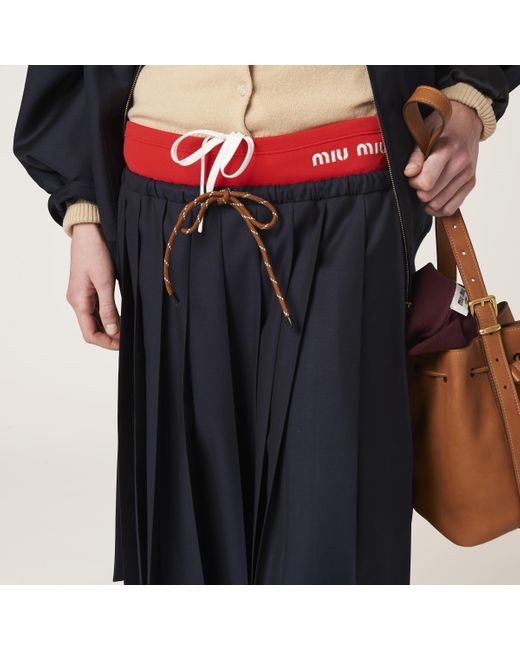 Miu Miu Blue Pleated Batavia Skirt