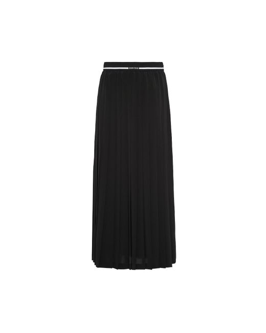 Miu Miu Black Crepe De Chine Pleated Midi Skirt