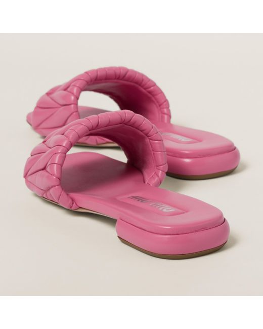 Miu Miu Pink Matelassé Nappa Leather Slides
