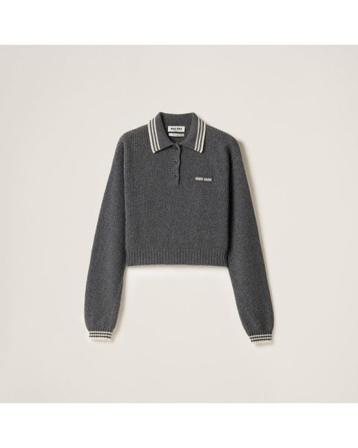 Miu Miu Black Wool And Cashmere Polo Sweater