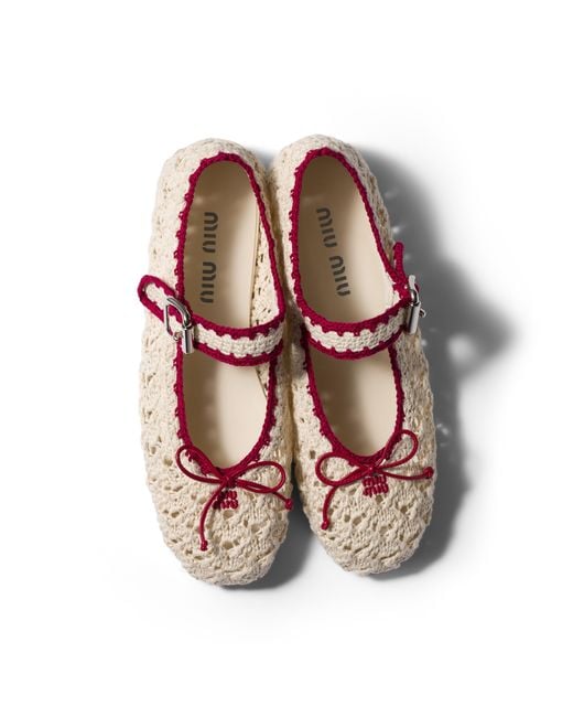 Miu Miu Pink Crochet Ballerinas