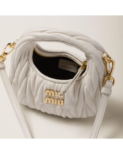 Miu Miu Natural Wander Matelassé Nappa Leather Micro Hobo Bag